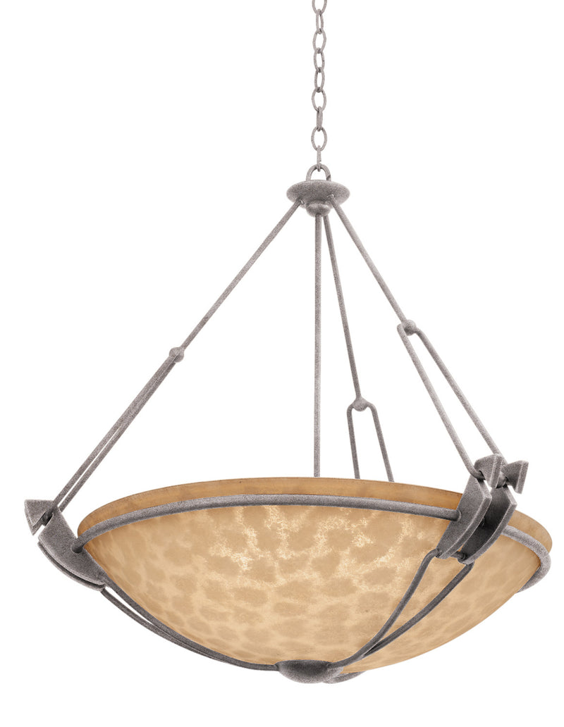 Kalco 4845CI/ECRU Three Light Pendant, Country Iron