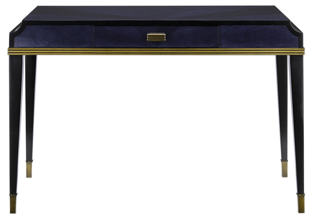 Currey and Company 3000-0123 Desk, Dark Sapphire/Caviar Black/Antique Brass