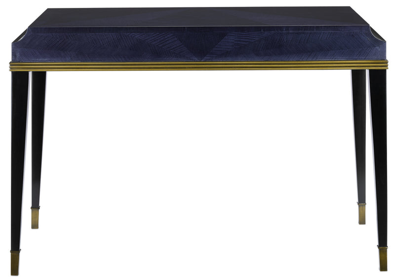 Currey and Company 3000-0123 Desk, Dark Sapphire/Caviar Black/Antique Brass