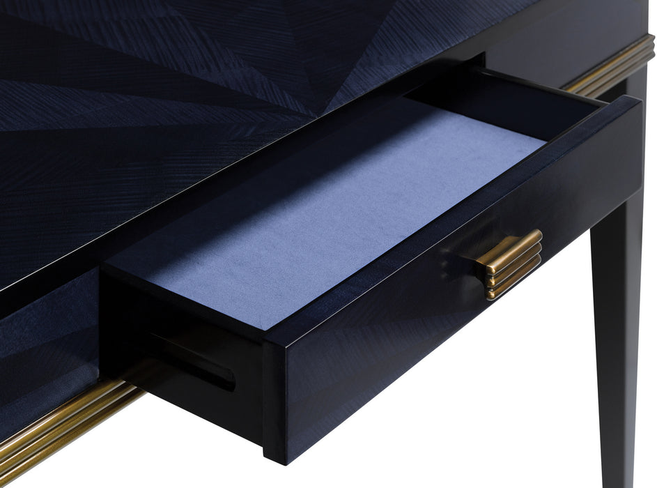 Currey and Company 3000-0123 Desk, Dark Sapphire/Caviar Black/Antique Brass