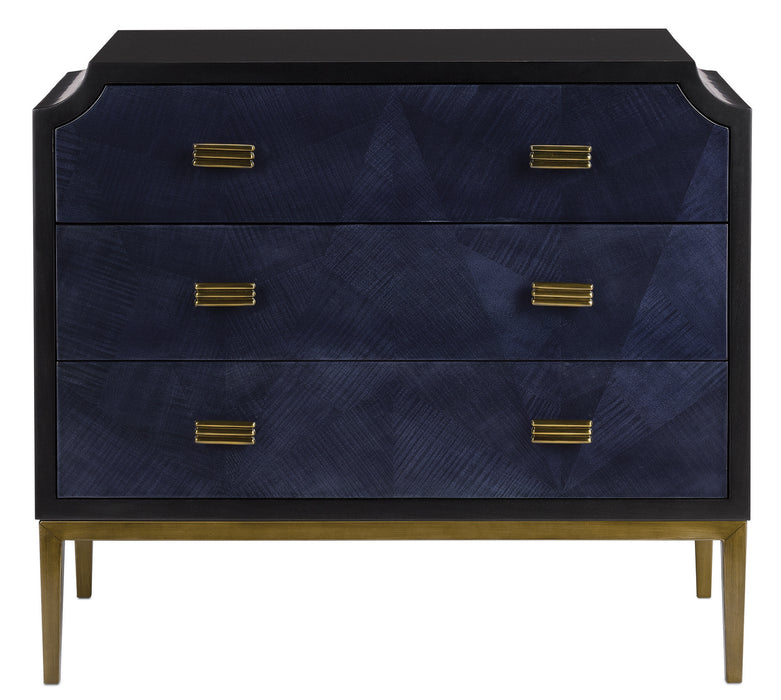 Currey and Company 3000-0124 Chest, Dark Sapphire/Caviar Black/Antique Brass
