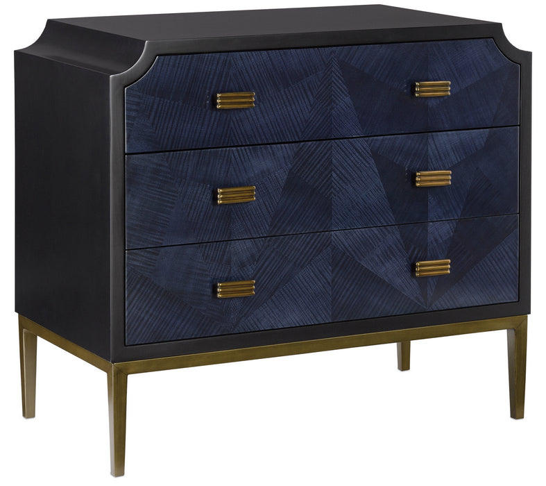 Currey and Company 3000-0124 Chest, Dark Sapphire/Caviar Black/Antique Brass