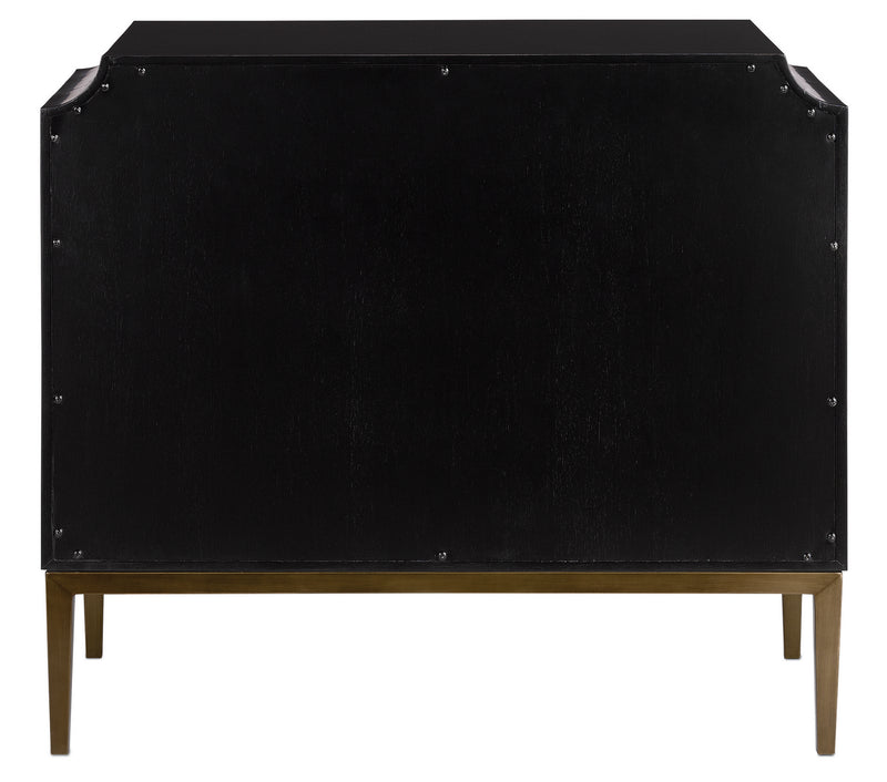 Currey and Company 3000-0124 Chest, Dark Sapphire/Caviar Black/Antique Brass
