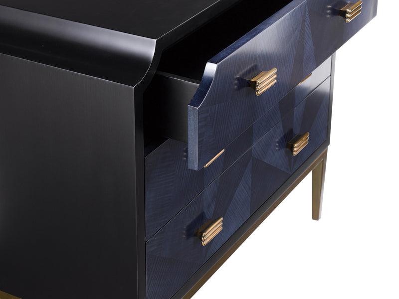 Currey and Company 3000-0124 Chest, Dark Sapphire/Caviar Black/Antique Brass