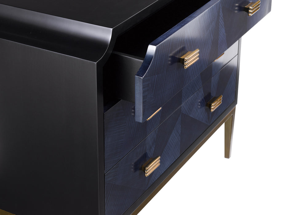 Currey and Company 3000-0124 Chest, Dark Sapphire/Caviar Black/Antique Brass