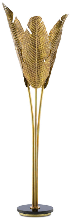 Currey and Company 8000-0071 Three Light Floor Lamp, Vintage Brass/Black