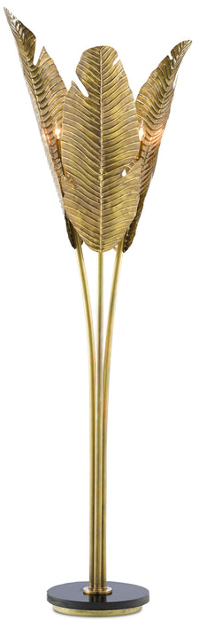 Currey and Company 8000-0071 Three Light Floor Lamp, Vintage Brass/Black