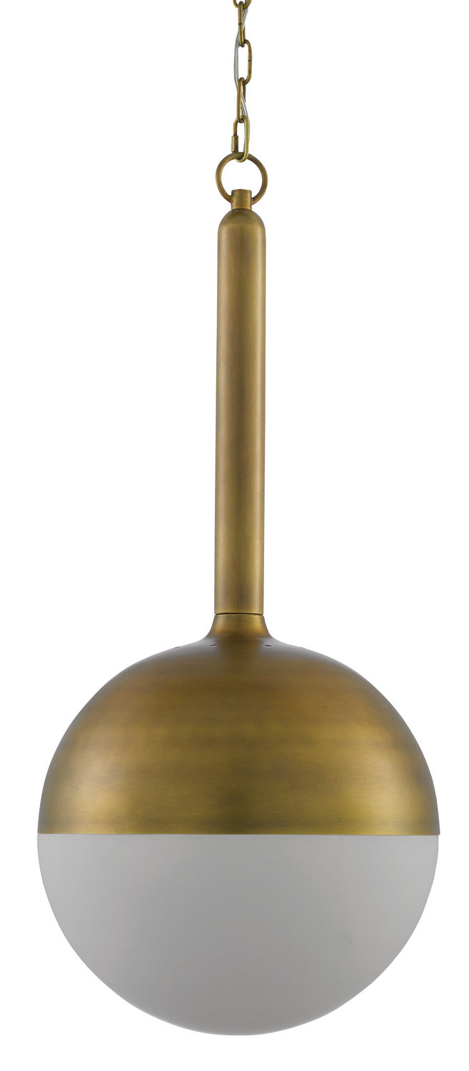 Currey and Company 9000-0419 One Light Pendant, Antique Brass/Opaque White