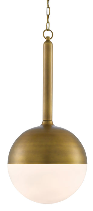 Currey and Company 9000-0419 One Light Pendant, Antique Brass/Opaque White