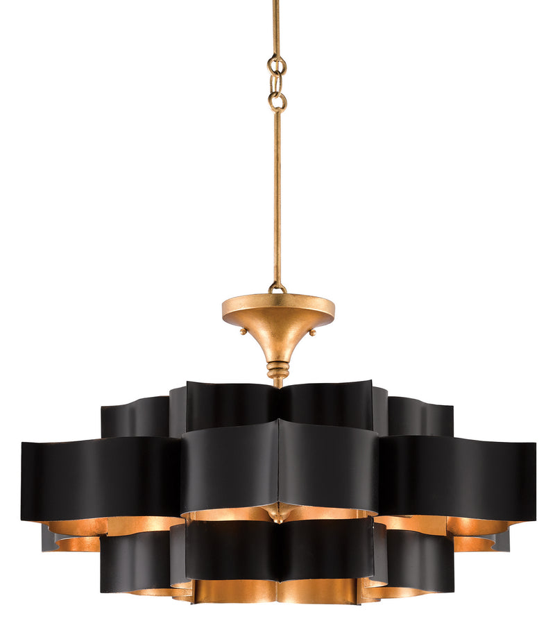Currey and Company 9000-0429 Six Light Chandelier, Satin Black/Contemporary Gold Leaf