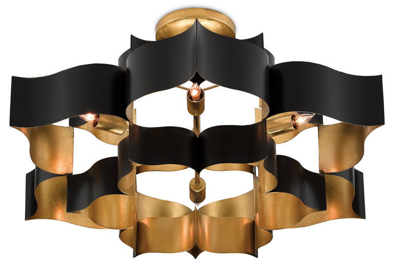 Currey and Company 9000-0429 Six Light Chandelier, Satin Black/Contemporary Gold Leaf