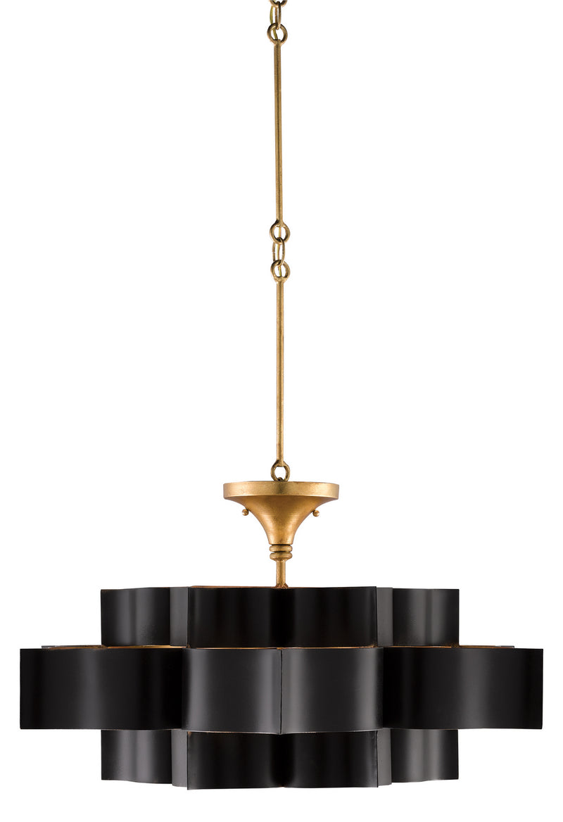 Currey and Company 9000-0429 Six Light Chandelier, Satin Black/Contemporary Gold Leaf