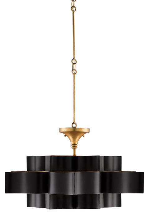 Currey and Company 9000-0429 Six Light Chandelier, Satin Black/Contemporary Gold Leaf