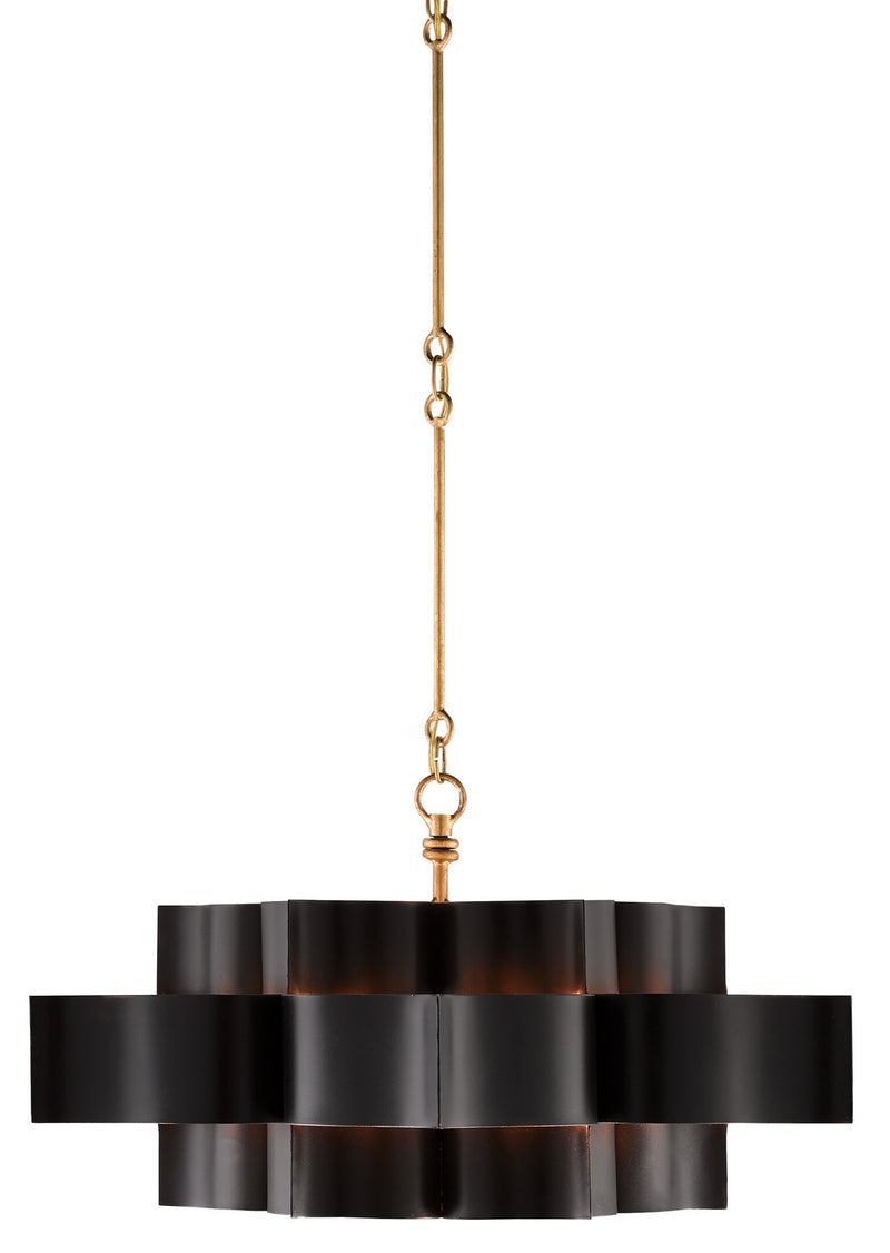 Currey and Company 9000-0429 Six Light Chandelier, Satin Black/Contemporary Gold Leaf