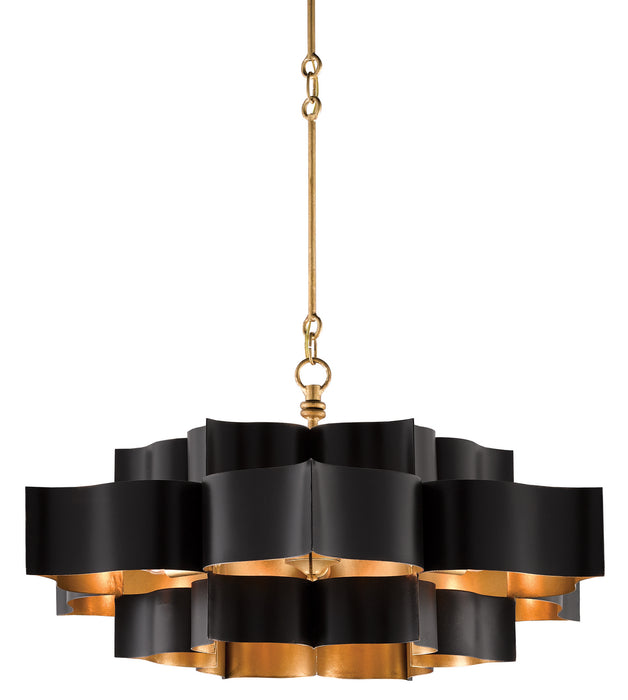 Currey and Company 9000-0429 Six Light Chandelier, Satin Black/Contemporary Gold Leaf