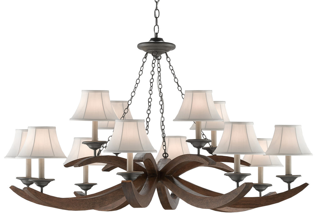 Currey and Company 9000-0433 12 Light Chandelier, Burnt Wood/Antique Galvanize