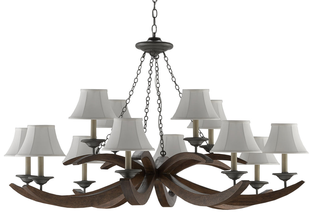 Currey and Company 9000-0433 12 Light Chandelier, Burnt Wood/Antique Galvanize