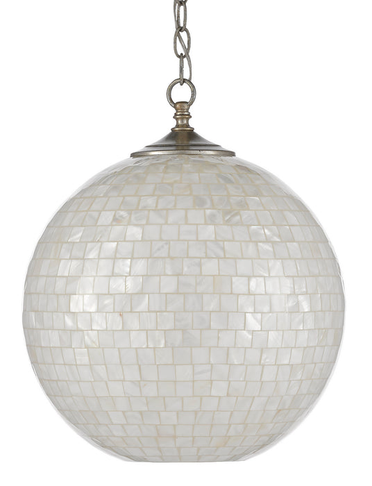 Currey and Company 9000-0435 One Light Pendant, Pearl/Antique Silver Leaf