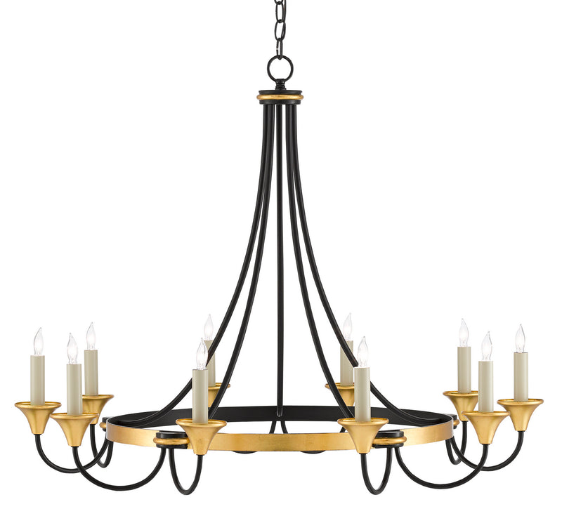 Currey and Company 9000-0474 Ten Light Chandelier, Washed Black/Contemporary Gold Leaf