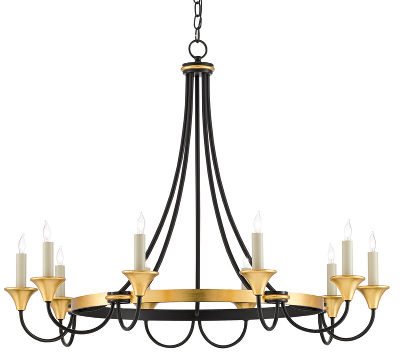 Currey and Company 9000-0474 Ten Light Chandelier, Washed Black/Contemporary Gold Leaf