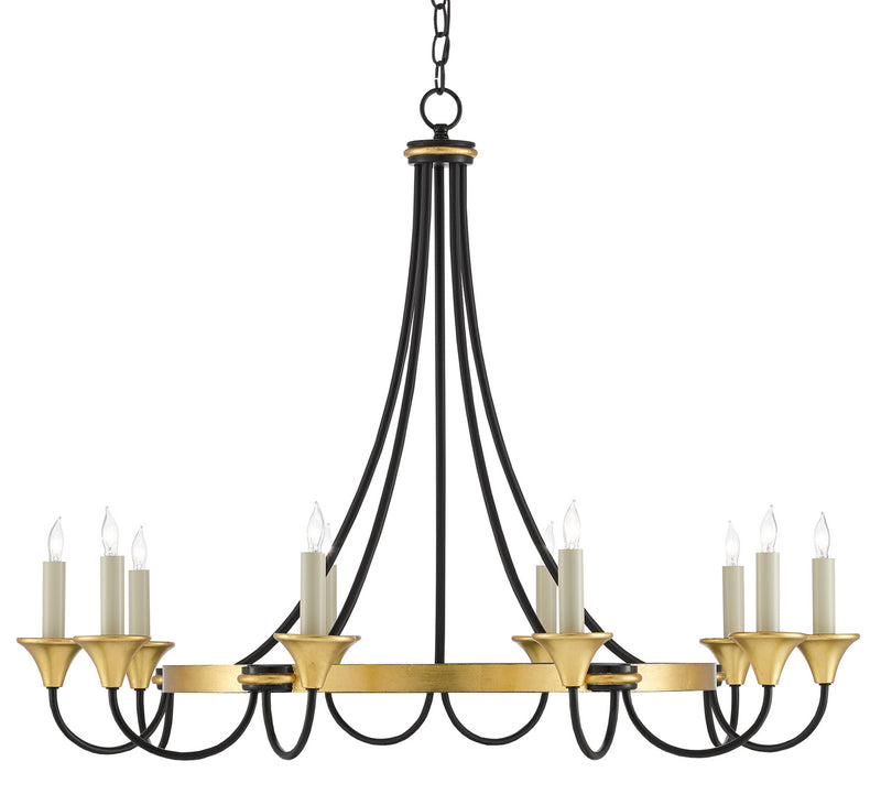 Currey and Company 9000-0474 Ten Light Chandelier, Washed Black/Contemporary Gold Leaf