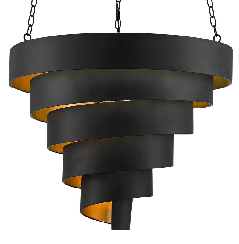 Currey and Company 9000-0497 Seven Light Pendant, Antique Black/Contemporary Gold Leaf