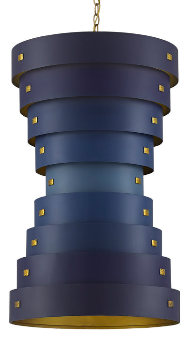 Currey and Company 9000-0499 Six Light Chandelier, Blue/Contemporary Gold Leaf/Autumn Gold