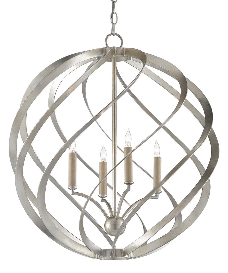 Currey and Company 9000-0507 Four Light Chandelier, Contemporary Silver Leaf