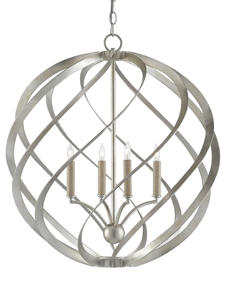 Currey and Company 9000-0507 Four Light Chandelier, Contemporary Silver Leaf