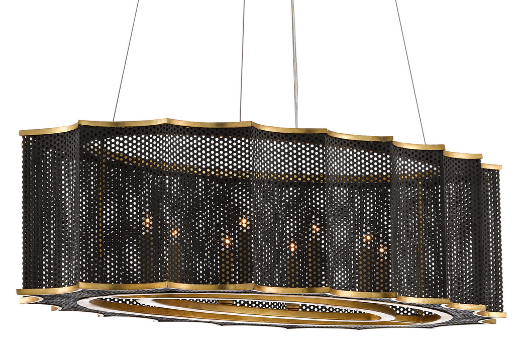 Currey and Company 9000-0512 Eight Light Chandelier, MolÃ© Black/Contemporary Gold Leaf