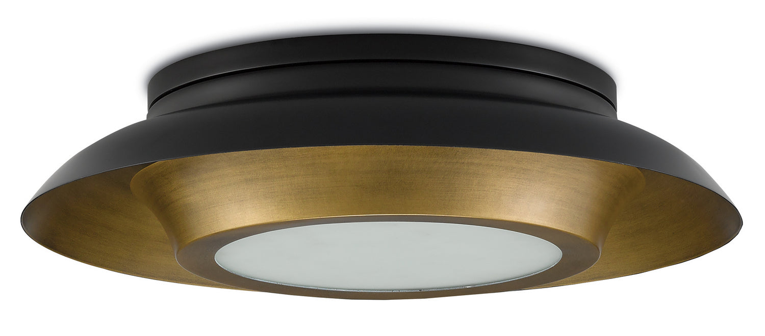 Currey and Company 9999-0045 Three Light Flush Mount, Antique Brass/Black