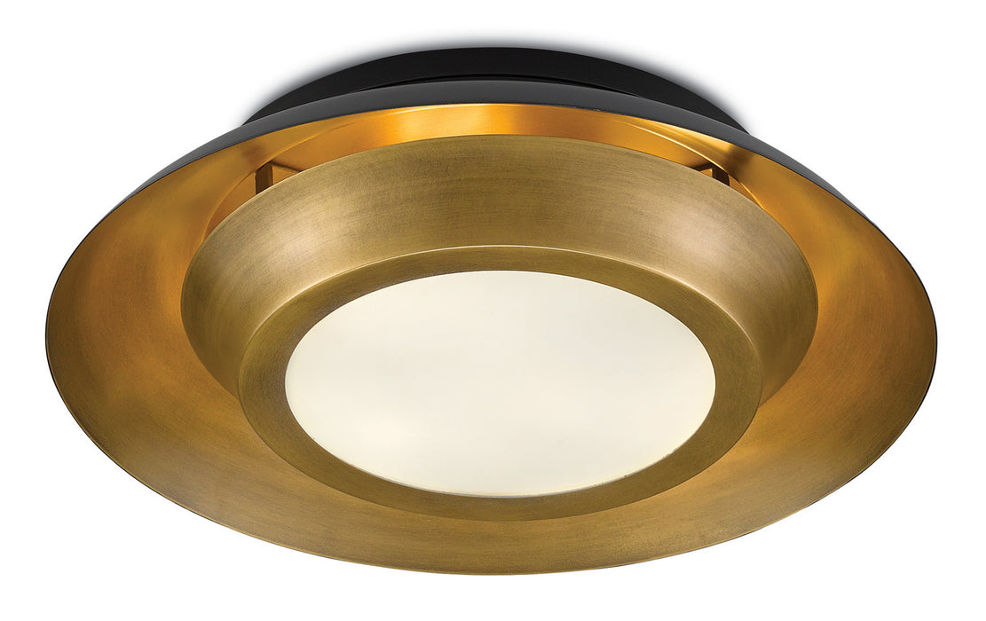 Currey and Company 9999-0045 Three Light Flush Mount, Antique Brass/Black
