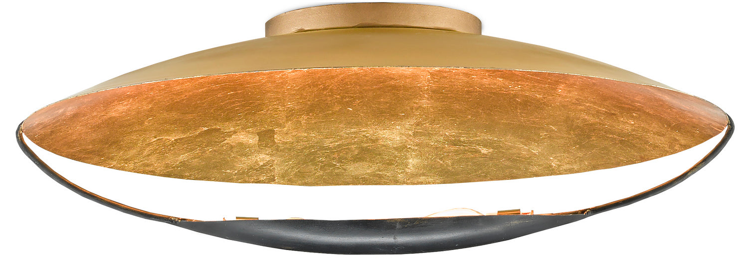 Currey and Company 9999-0049 Two Light Flush Mount, Contemporary Gold Leaf/French Black