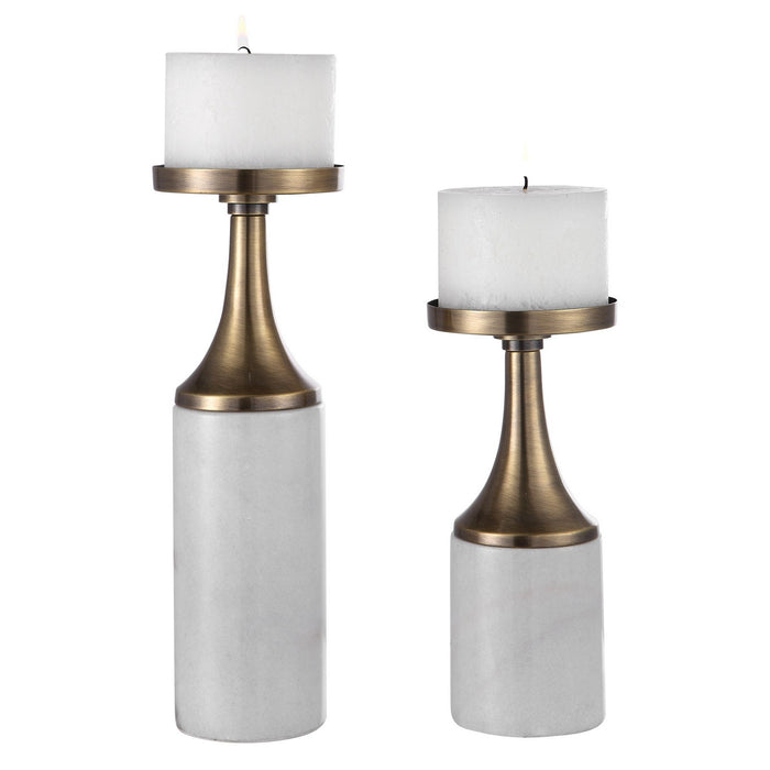 Uttermost 17546 Candleholders, Set/2, Antique Brushed Brass