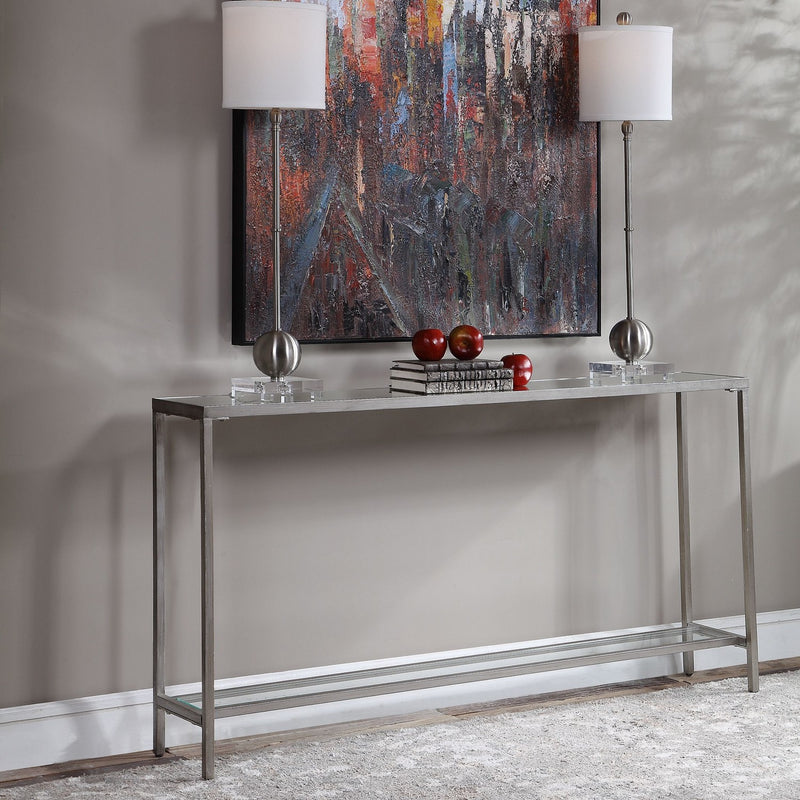 Uttermost 24913 Console Table, Antiqued Silver Leaf