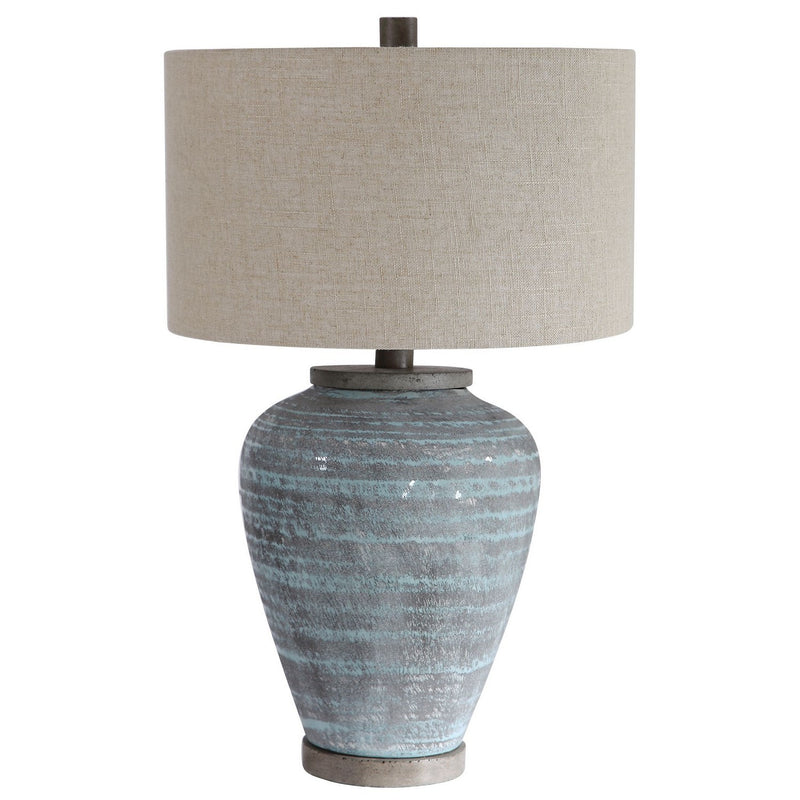 Uttermost 26228-1 One Light Table Lamp, Aqua Blue Crackle Glaze With Light Gray Textured Pattern
