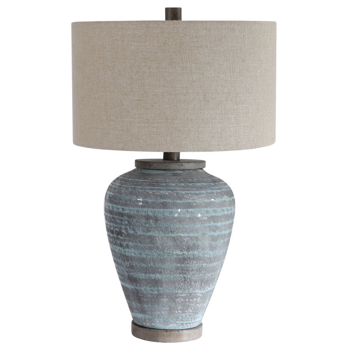 Uttermost 26228-1 One Light Table Lamp, Aqua Blue Crackle Glaze With Light Gray Textured Pattern