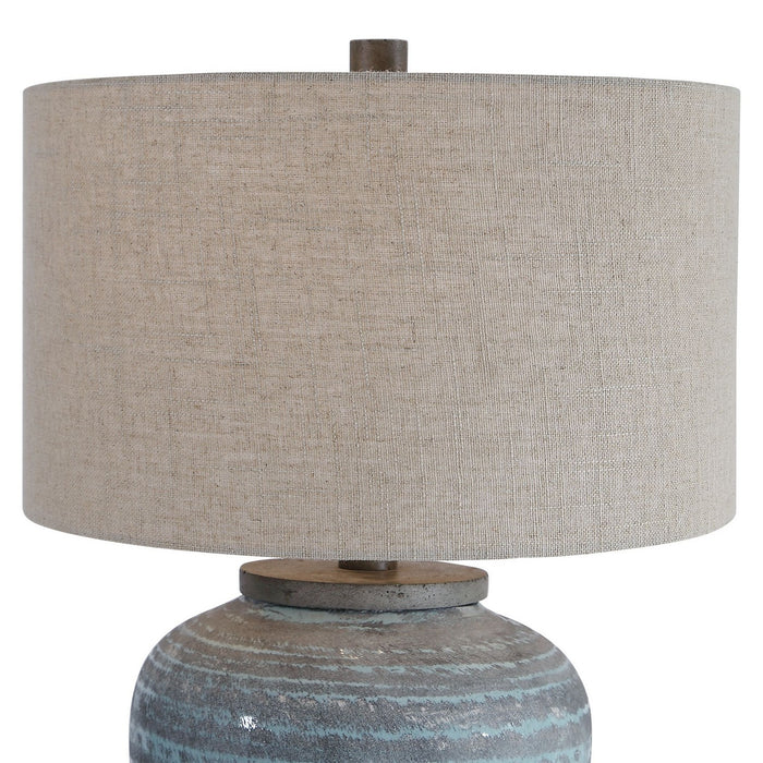 Uttermost 26228-1 One Light Table Lamp, Aqua Blue Crackle Glaze With Light Gray Textured Pattern