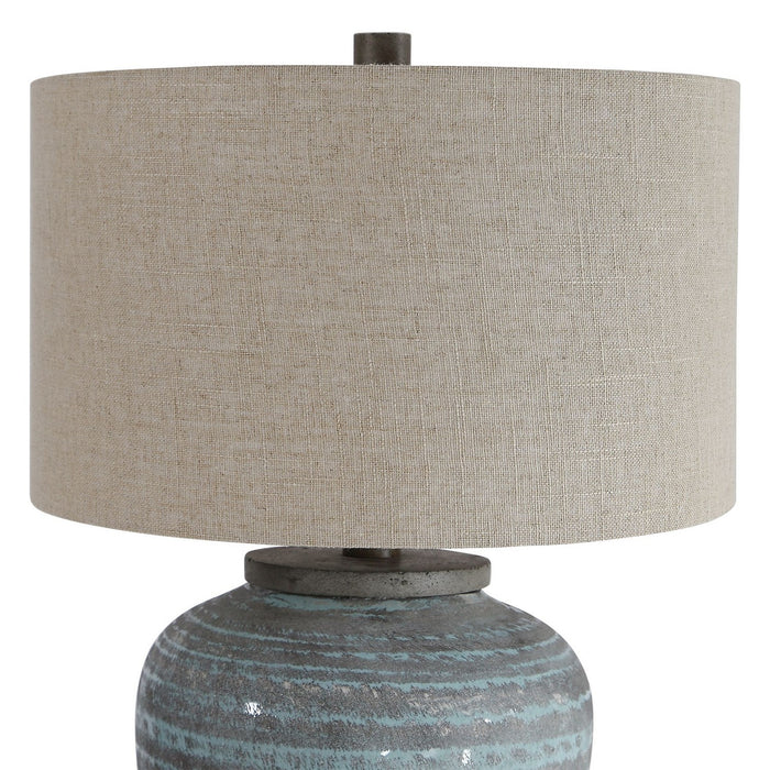 Uttermost 26228-1 One Light Table Lamp, Aqua Blue Crackle Glaze With Light Gray Textured Pattern