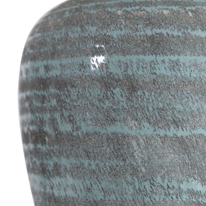 Uttermost 26228-1 One Light Table Lamp, Aqua Blue Crackle Glaze With Light Gray Textured Pattern
