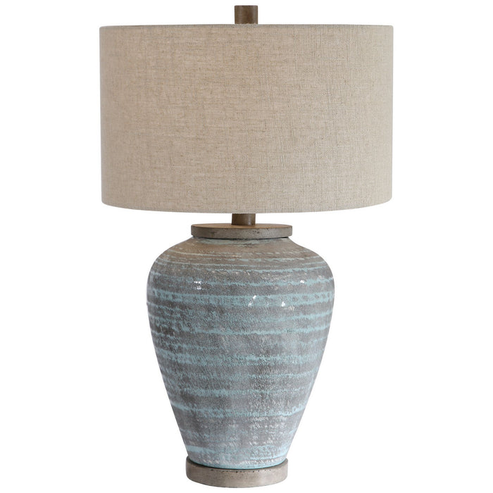 Uttermost 26228-1 One Light Table Lamp, Aqua Blue Crackle Glaze With Light Gray Textured Pattern