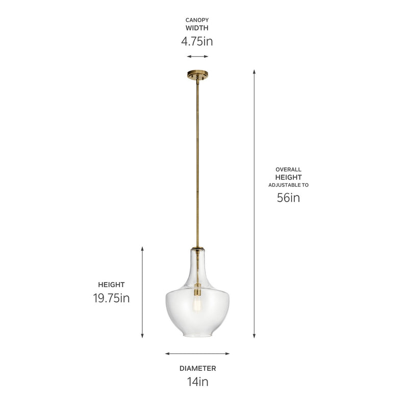 Kichler 42046NBR One Light Pendant, Natural Brass