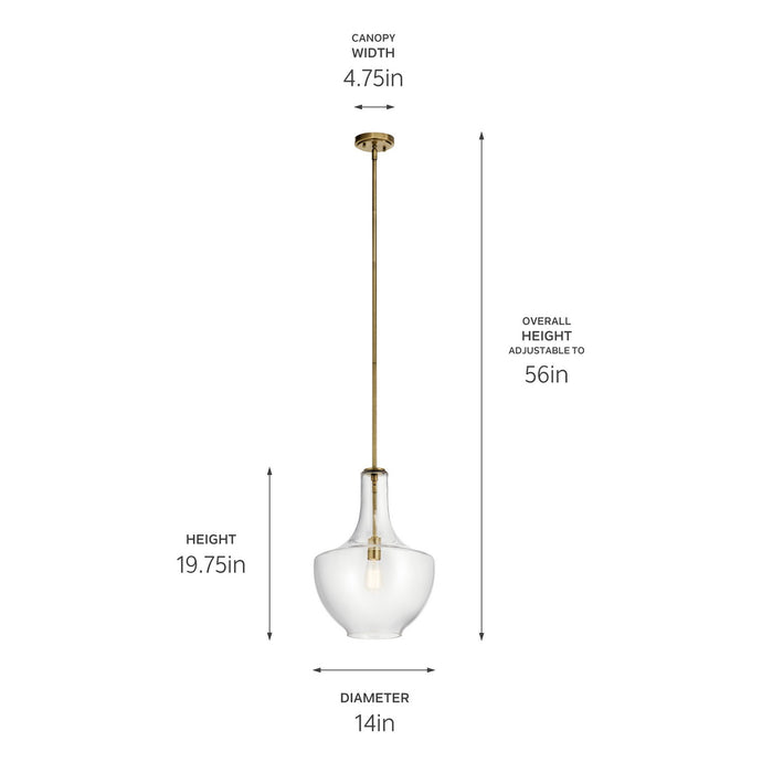 Kichler 42046NBR One Light Pendant, Natural Brass