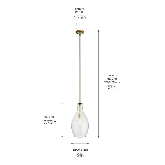 Kichler 42047NBR One Light Pendant, Natural Brass