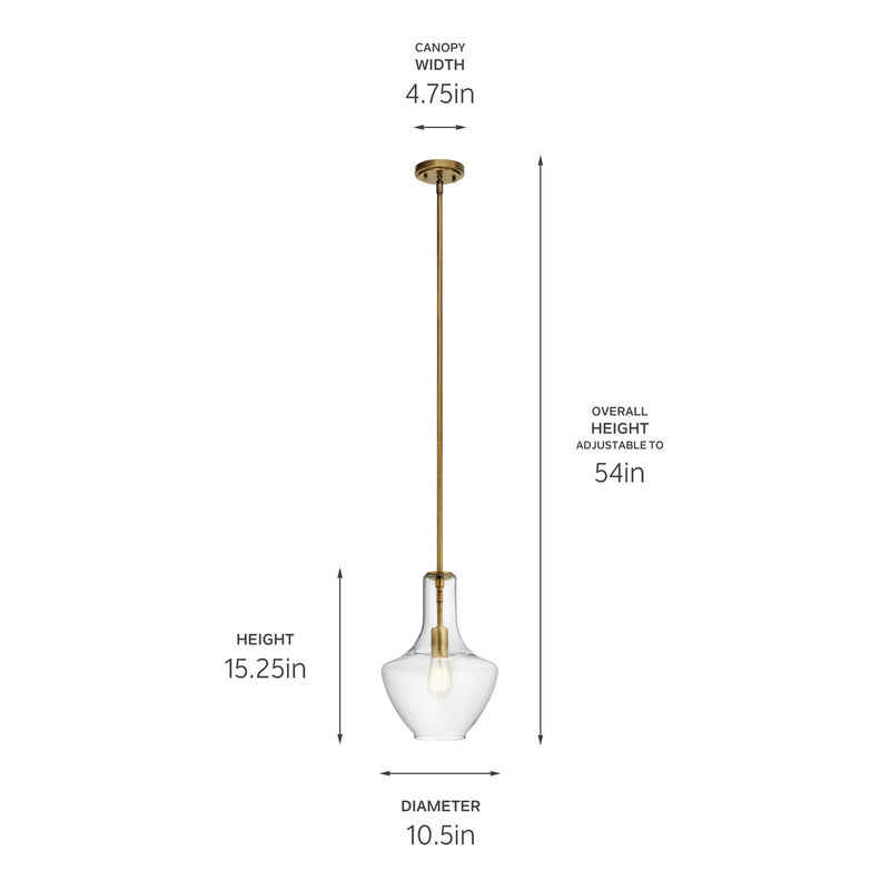 Kichler 42141NBR One Light Pendant, Natural Brass
