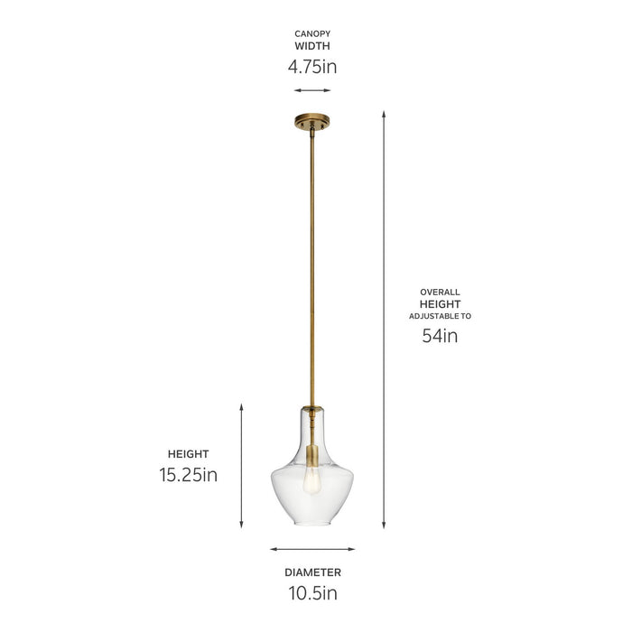 Kichler 42141NBR One Light Pendant, Natural Brass