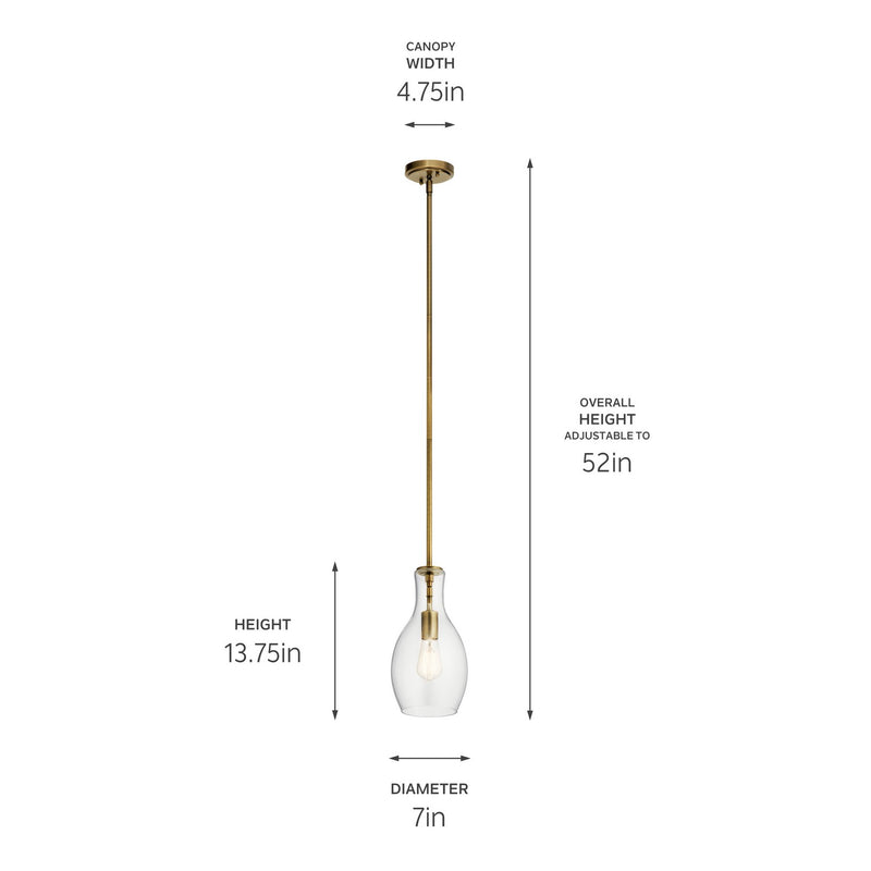 Kichler 42456NBR One Light Pendant, Natural Brass