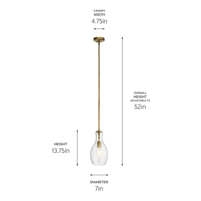Kichler 42456NBR One Light Pendant, Natural Brass