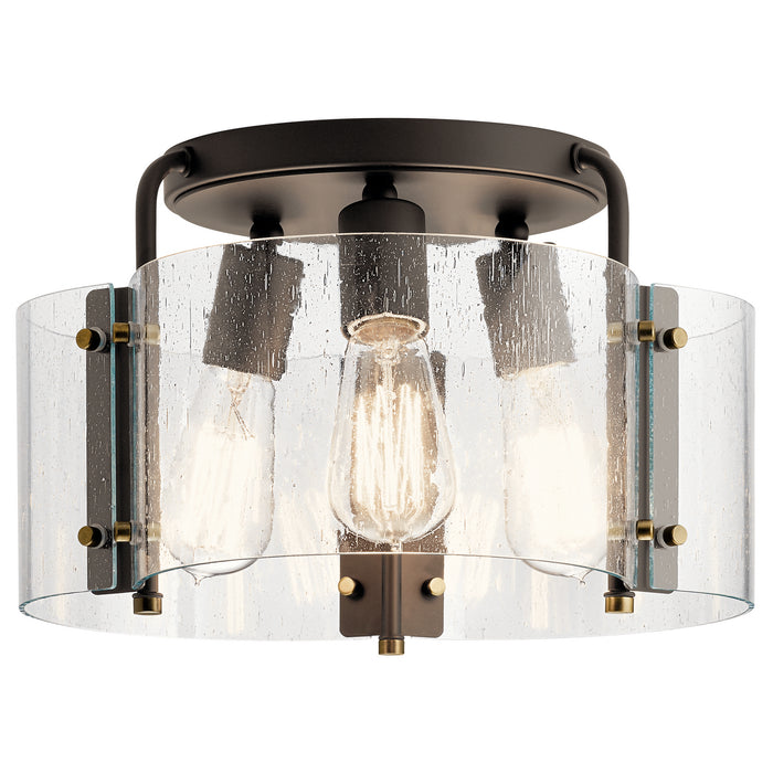 Kichler 42954OZ Three Light Semi Flush Mount, Olde Bronze