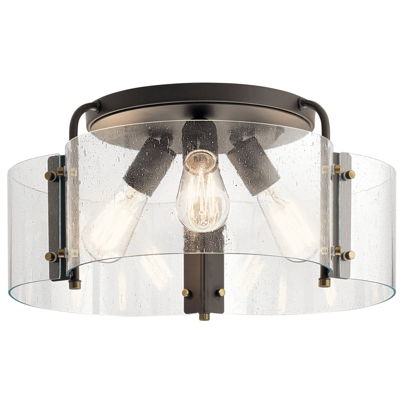 Kichler 42955OZ Three Light Semi Flush Mount, Olde Bronze